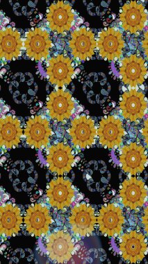 Çiçekli çizim şekli. Siyah renkli çiçekler. Renkli Bahar Teması eskiz kalıbı. Düz Çiçek Elementleri Tasarımı.