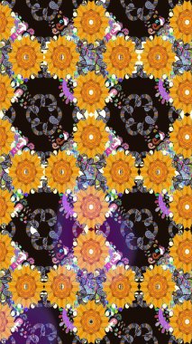 Çiçeksel çizim kalıbının yansıması. Vadinin sarı renkli çiçekleri.