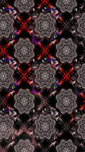 Soyut etnik raster çizim kalıbı. Kabile sanatı boho baskısı, klasik çiçek arkaplanı. Arkaplan dokusu, duvar kağıdı, siyah renkli çiçek teması.