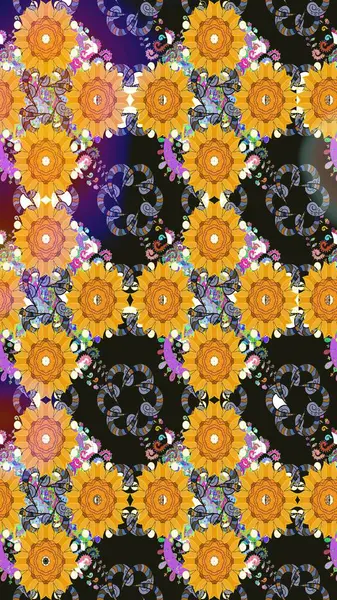 Sevimli çiçek raster deseni. Gri renkli çiçekler. Renkli Bahar Teması eskiz kalıbı. Düz Çiçek Elementleri Tasarımı.