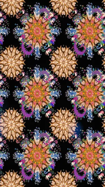 El çizimi çiçek çizimi deseni (fayans). Şirin çiçekli, desenli, siyah renkli renkli bir eskiz. Tekstil için suluboya çizim deseni.