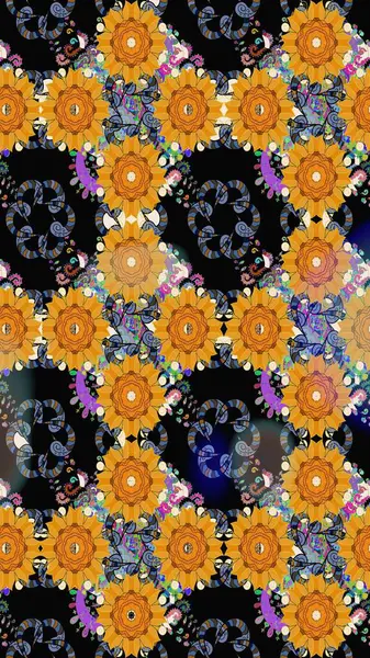 Parlak renkli çiçekli ve siyah yapraklı harika bir çiçek deseni. Moda baskıları için zarif bir şablon. Modern çiçek arkaplanı. Halk stili.