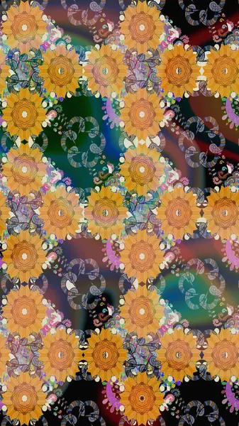 Çiçekli karalama şeklinde Raster çiçek deseni. Yumuşak, yaz çiçekli arka plan. Turuncu renkte çiçekler.