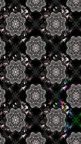 Parlak renkli çiçekli ve siyah yapraklı harika bir çiçek deseni. Moda baskıları için zarif bir şablon. Modern çiçek arkaplanı. Halk stili.