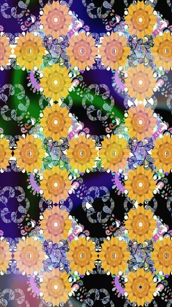 Yaprak ve çiçeklerin suluboya resimleri, sarı renkte çizimler. Nazikçe, sarı renkte bahar çiçekleri. Raster illüstrasyonu.