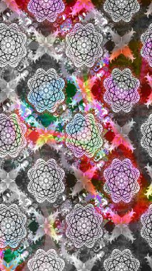 Raster illüstrasyonundaki çiçek desenli çizim. Gri renkli çiçekler.