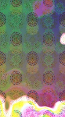 Raster illüstrasyonu. Yeşil ve kahverengi renkli çiçekler. Küçük çiçekte sevimli çiçek deseni var..