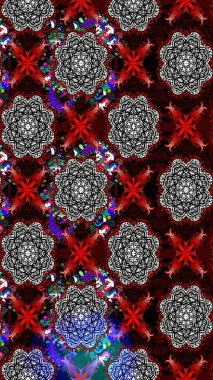 Desen, çizim, çiçek sınırı. Çiçek çelengi. Güzel, parlak, pürüzsüz kumaş, tuval. Kıvırcık, parlak örgü. Eski moda arka plan. Raster illüstrasyonu.