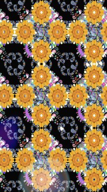 Raster illüstrasyonundaki çiçek desenli çizim. Sulu boya tarzında sarı renkte çiçekler.