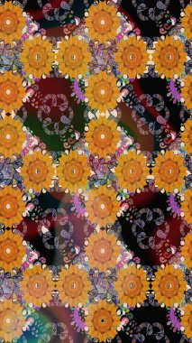 Zarif, parlak ve turuncu çiçek desenli tasarım. Sabıka fotoğraflarında, bebek kıyafetlerinde, duvar kâğıtlarında, paket kutularında falan kullanılabilir. Raster..