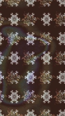 Renkli desenli eskiz deseni, kahverengi çiçekler ve dekoratif elementlerle. Eskiz geçmişi. Raster illüstrasyonu. Kumaş, tekstil, duvar kağıdı baskısı için. Antika retro tarzı.