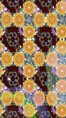 Kahverengi çiçekli eskiz deseni, suluboya çiçek deseni, sevimli çiçek, duvar kağıdı, kart veya kumaş için fayanslı. Raster - stok.