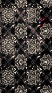 El çizimi çiçek çizimi deseni (fayans). Şirin çiçekli, desenli, siyah renkli renkli bir eskiz. Tekstil için suluboya çizim deseni.