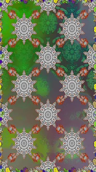 Elle boyanmış suluboya, dikişsiz çiçekler ve bitkiler. Gri ve yeşil renkte çiçekler.