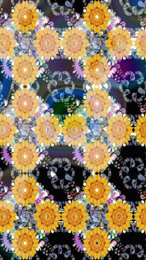 Çiçek sarısı çizim şekli. Raster çiçek izi. Klasik taslak çizimi. Raster Yumuşak kumaş deseni.