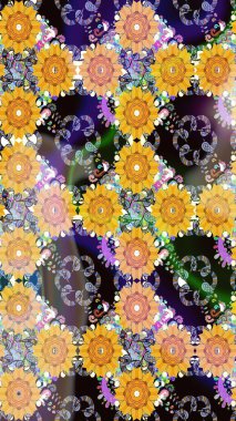 Çiçekli karalama şeklinde Raster çiçek deseni. Yumuşak, bahar çiçekli arka plan. Sarı renkte çiçekler.