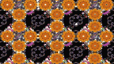 El çizimi. Raster illüstrasyonu. Çiçekler, dallar, bitkiler ve çiçekler. Güzel kumaş deseni.