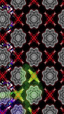 3D çiçekler, eskiz. Raster illüstrasyonu. Siyah renklerde.