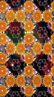 Şirin çiçek elementleri. Raster illüstrasyonu. Taslak desenli, modaya uygun kumaş deseni. Renkli Bahar Teması eskiz kalıbı. Düz Çiçek Elementleri Tasarımı.