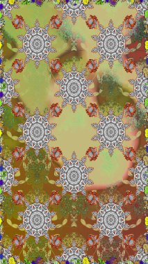 Düz Çiçek Elementleri Tasarımı. Renkli Yaz Temalı Kusursuz Arkaplan. Güzel kumaş deseni. Raster illüstrasyonunda trendsiz çiçek deseni.