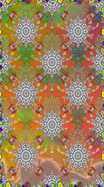 Raster deseni. Soyut çiçek desensiz arkaplan. Gri ve kahverengi renklerde. Küçük çiçekteki sevimli çiçek deseni. Raster illüstrasyonu.