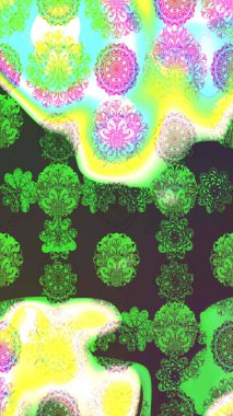 Yeşil renkli çiçekler. Renkli Bahar temalı eskiz kalıbı. Çiçekli çiçek deseni, suluboya. Düz Çiçek Elementleri Tasarım Raster illüstrasyonu.