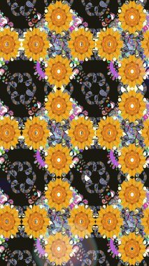 Çiçekler. Soyut etnik raster çizim kalıbı. Vadinin gri renkli çiçekleri.