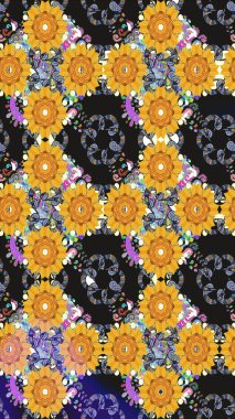 Çiçekler. Soyut etnik raster çizim kalıbı. Vadinin gri renkli çiçekleri.