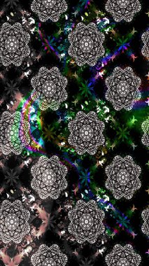 Siyah renklere karalamalar çizilmiş çiçek deseni. Raster illüstrasyonu.