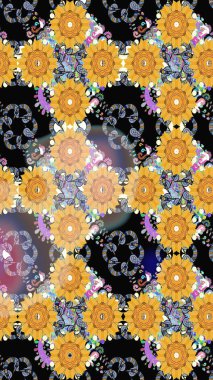 Çiçek desenli raster, sarı çizgi grafik desenli soyut raster arkaplan. Modern stil dokusu.