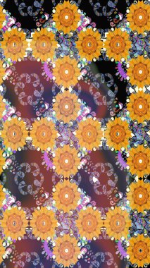 Parlak renkli çiçekli ve sarı yapraklı harika bir çiçek deseni. Moda baskıları için zarif bir şablon. Modern çiçek arkaplanı. Halk stili.