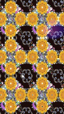 Raster Illustrasyon 'daki Çiçek Deseni' nin son moda çizimi. Sarı renkli çiçekler. Renkli Yaz Temalı eskiz kalıbı. Düz Çiçek Elementleri Tasarımı.