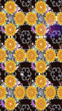 Raster Illustrasyon 'daki Çiçek Deseni' nin son moda çizimi. Sarı renkli çiçekler. Renkli Yaz Temalı eskiz kalıbı. Düz Çiçek Elementleri Tasarımı.