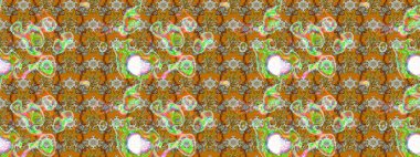 Desen, çizim, çiçek sınırı. Çiçek çelengi. Güzel, parlak, pürüzsüz kumaş, tuval. Kıvırcık, parlak örgü. Eski moda arka plan. Raster illüstrasyonu.