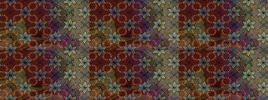 Eski usul. Eskiz geçmişi. Renkli desenli eskiz deseni, kahverengi çiçekler ve dekoratif elementlerle. Raster illüstrasyonu. Kumaş, tekstil ve duvar kağıdı baskısı için..