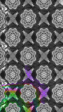 Suluboya çiçekli çiçek deseni. Raster illüstrasyonu. Gri renkli Asya tekstili.