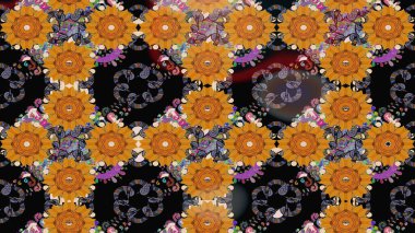 Klasik çiçek tasarımı elementleri. Raster illüstrasyonu. Siyah kıvırcık çiçekler siyah renklerde şekillenir.