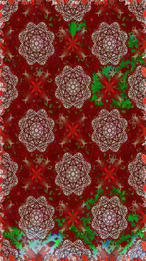 El çizimi çiçekli, soyut, pürüzsüz desen. Kırmızı renkte çiçekler. Raster illüstrasyonu.