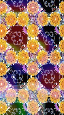 Çiçekli el çizimi çizimi deseni. Modern gelişim sarı raster arka plan duvar kâğıdı illüstrasyon klasik çizgili iz sürme desenli çiçekler, çiçekli süsler.