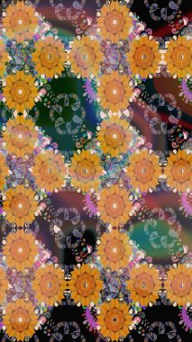 Çiçek desenli eskiz. Turuncu renkli çiçekler. Renkli Bahar Teması eskiz kalıbı. Düz Çiçek Elementleri Tasarım Raster illüstrasyonu.