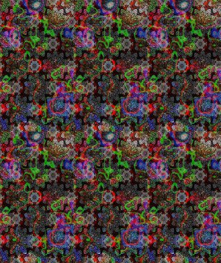 Çiçek çelengi. Kıvırcık, parlak örgü. Desen, çizim, çiçek sınırı. Güzel, parlak, pürüzsüz kumaş, tuval. Eski moda arka plan. Raster illüstrasyonu.