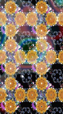 Raster çiçek desenli çiçek deseni, yapraklar, dekoratif elementler, sıçrama, lekeler, el çizimi kontur çizgileri ve Doodle çizim stili, grafik raster çizim çizimi.