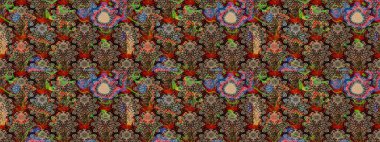 Raster illüstrasyonu. El çizimi. Çiçekli, yapraklı, çiçek desenli çizim..