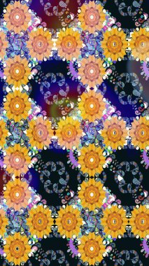 Zentangle soyut çiçekleri. Karalama çiçeği. Raster illüstrasyonu. Güzel kumaş deseni. Renkli Bahar Teması eskiz kalıbı. Düz Çiçek Elementleri Tasarımı.