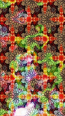 Raster illüstrasyonu. Çiçek desenli çizim. Renkli Bahar Teması eskiz kalıbı. Asya tekstil tarzında. Güzel kumaş deseni. Düz Çiçek Elementleri Tasarımı.