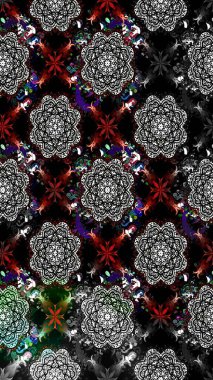 Çiçekler. Soyut etnik raster çizim kalıbı. Vadinin çiçekleri siyah renklerde.