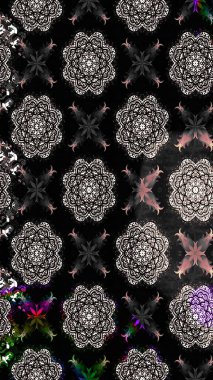 Çiçekler. Soyut etnik raster çizim kalıbı. Vadinin çiçekleri siyah renklerde.