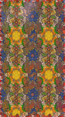 Vadinin çiçekleri kahverengi ve yeşil renklerde. Çiçekler. Soyut etnik raster pürüzsüz desen.