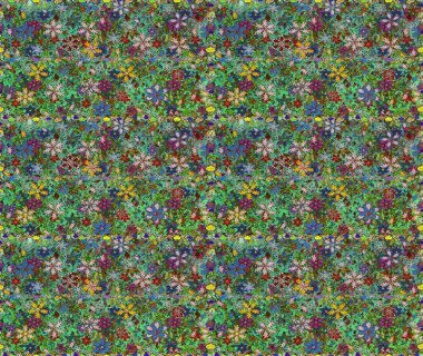 Tekstil için dikişsiz suluboya desen. Şirin çiçekleri, desenleri ve yeşil renkleri olan renksiz bir desen. El çizimi çiçek pürüzsüz desen (taş)).