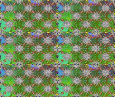 Düz Çiçek Elementleri Tasarımı. Yeşil ve gri renkli çiçekler. Renkli Bahar Temalı Kusursuz Arkaplan. Raster illüstrasyonunda kusursuz çiçek deseni.